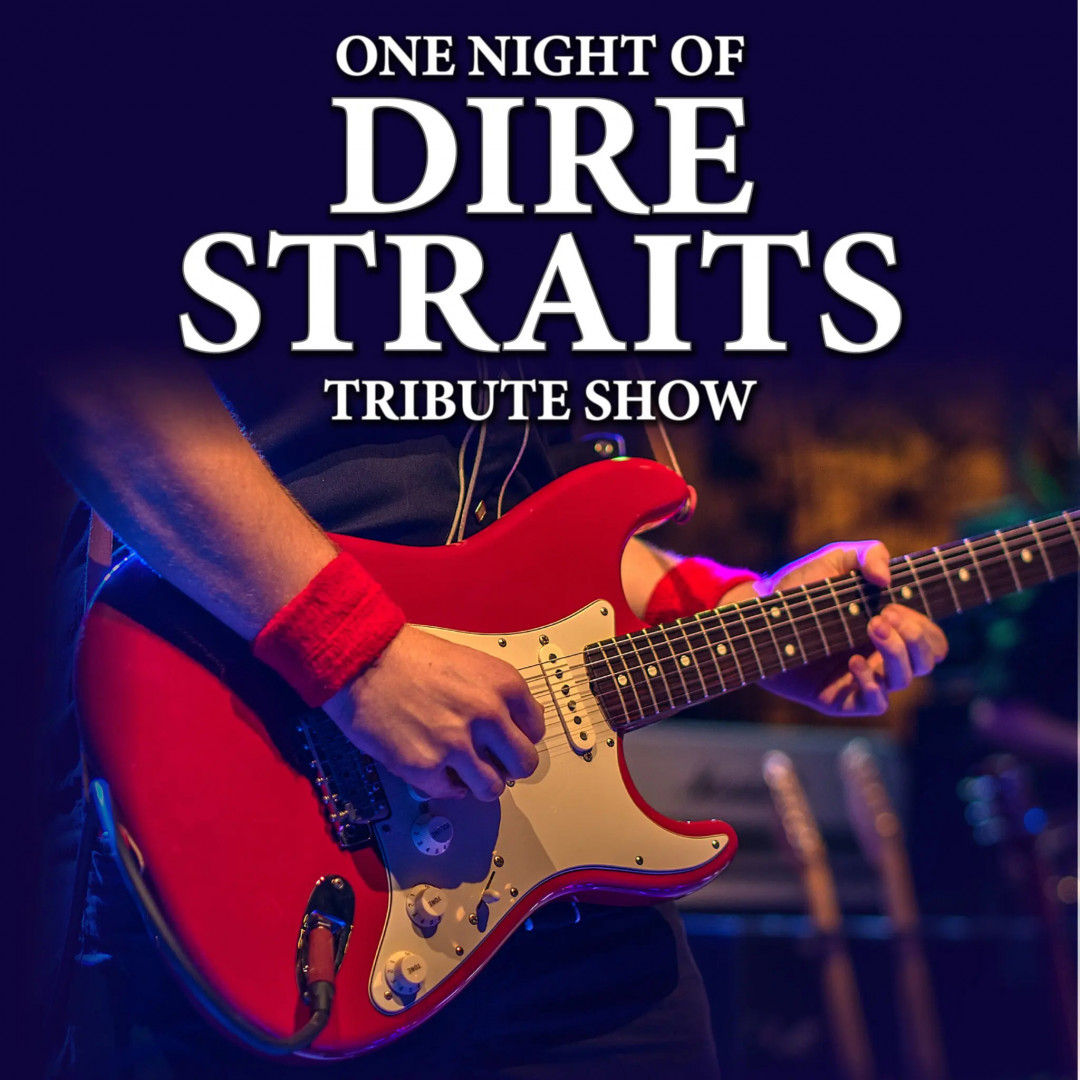 Key Visual One Night if Dire Straits - Zoom auf eine E-Gitarre mit jemandem, der darauf spielt